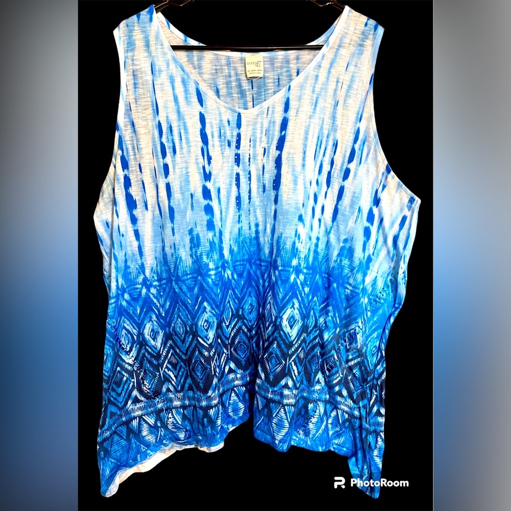 Lightweight & Flowy Tunic Tank Top with Sparkles and Hankerchief Hem